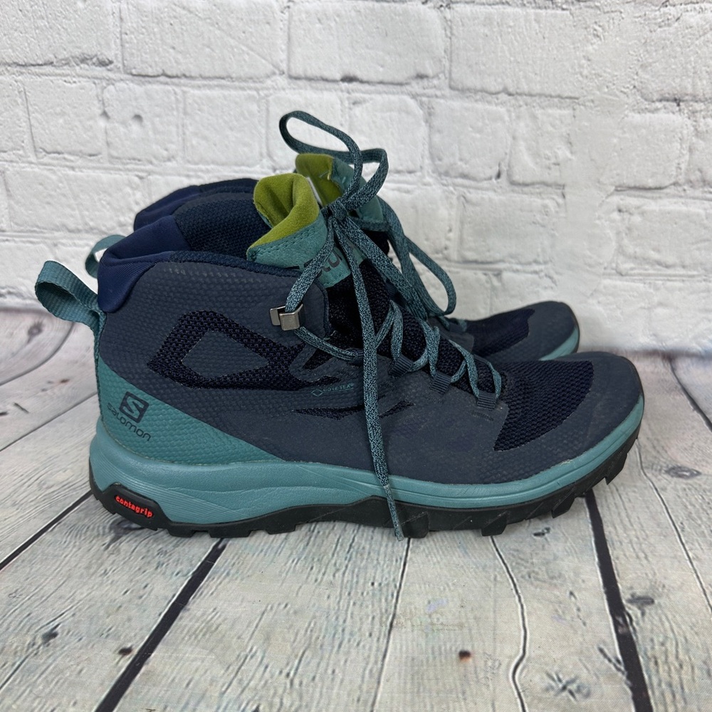 Salomon OUTline Mid GTX Womens Sz 7.5 Hiking Boots Blue Waterproof Breathable